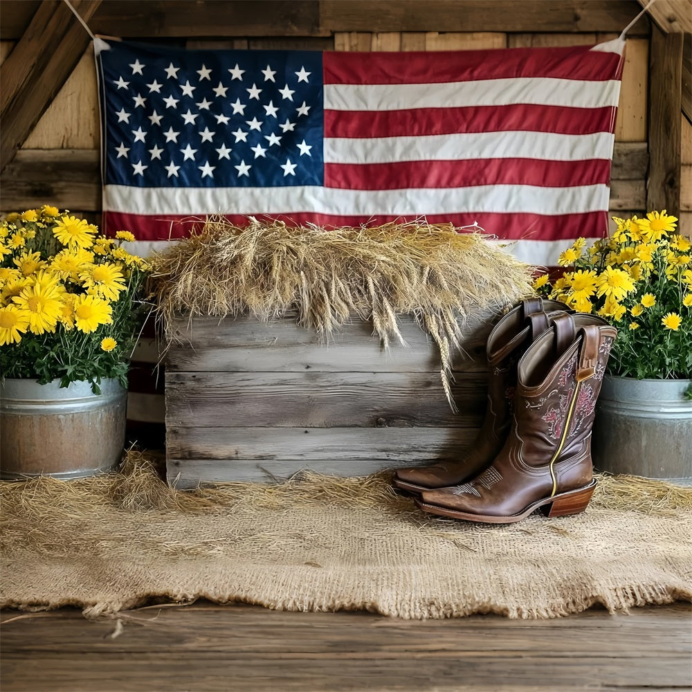 American Flag Backdrop Barn Boots Flower Backdrop GQ5-38