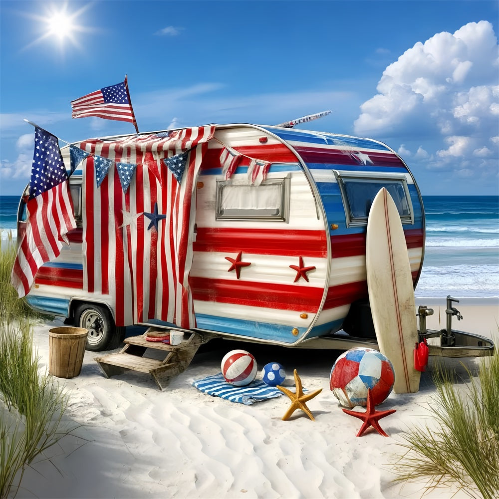 American Flag Backdrop Photography Beach Camper Surfboard Backdrop GQ5-40