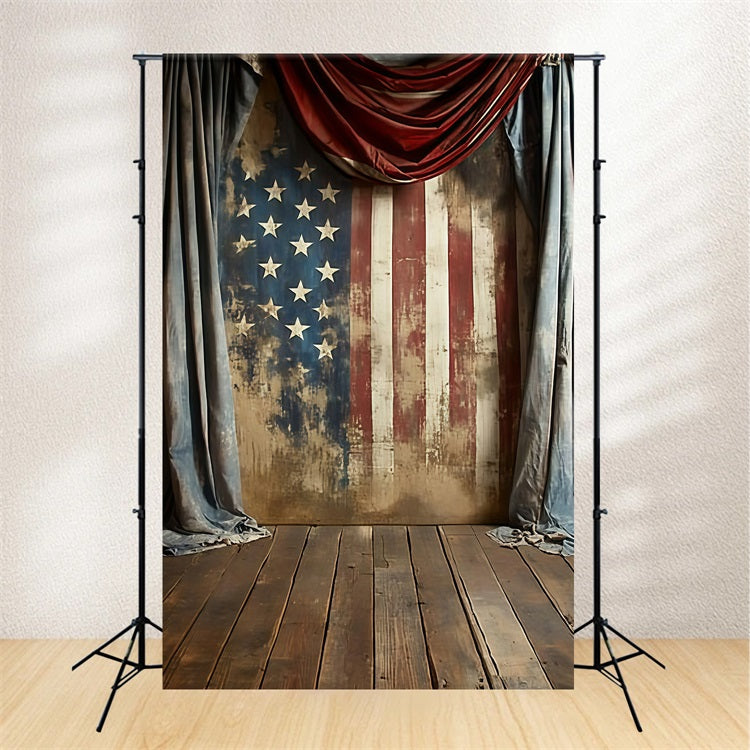 Independence Day Backdrops Vintage Stars Stripes Curtain Backdrop GQ5-44