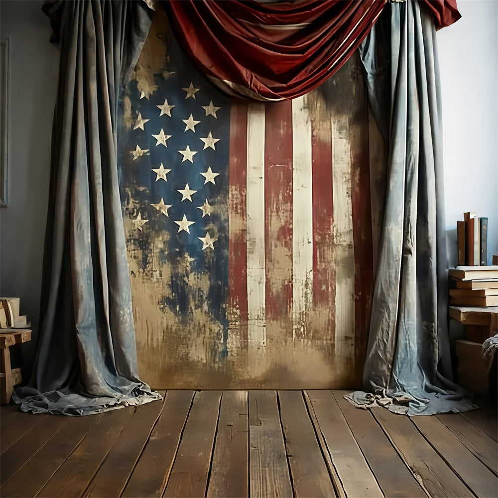 Independence Day Backdrops Vintage Stars Stripes Curtain Backdrop GQ5-44