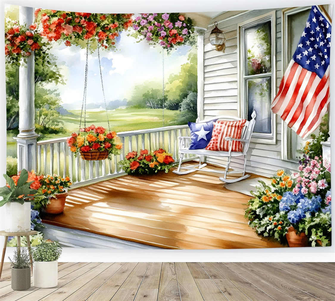 American Flag Photo Backdrop Chair Garden Flowers Backdrop GQ5-45