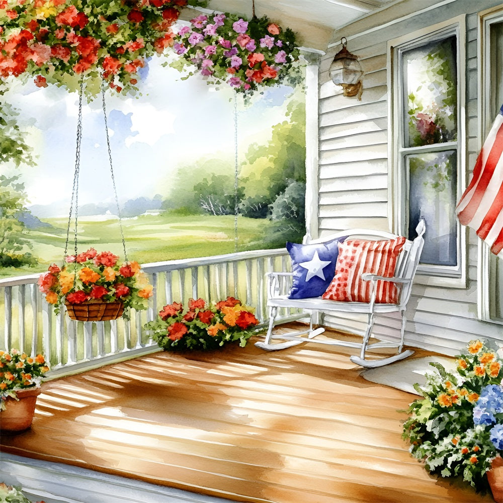 American Flag Photo Backdrop Chair Garden Flowers Backdrop GQ5-45