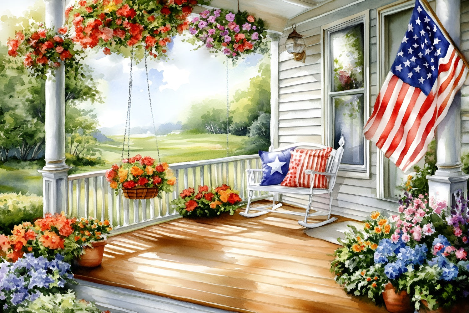 American Flag Photo Backdrop Chair Garden Flowers Backdrop GQ5-45