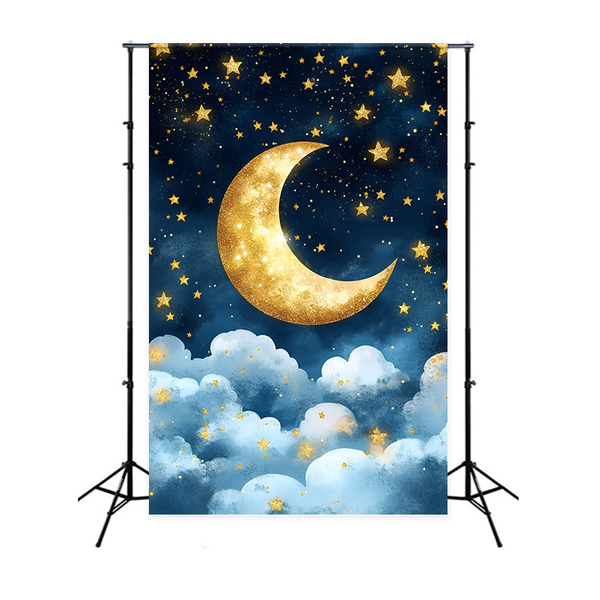 Moon And Stars Backdrop Golden Crescent Moon Backdrop GQ5-52