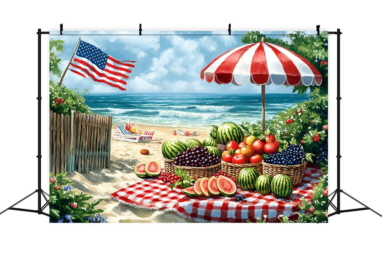 American Flag Photo Backdrop Summer Beach Picnic Backdrop GQ5-6
