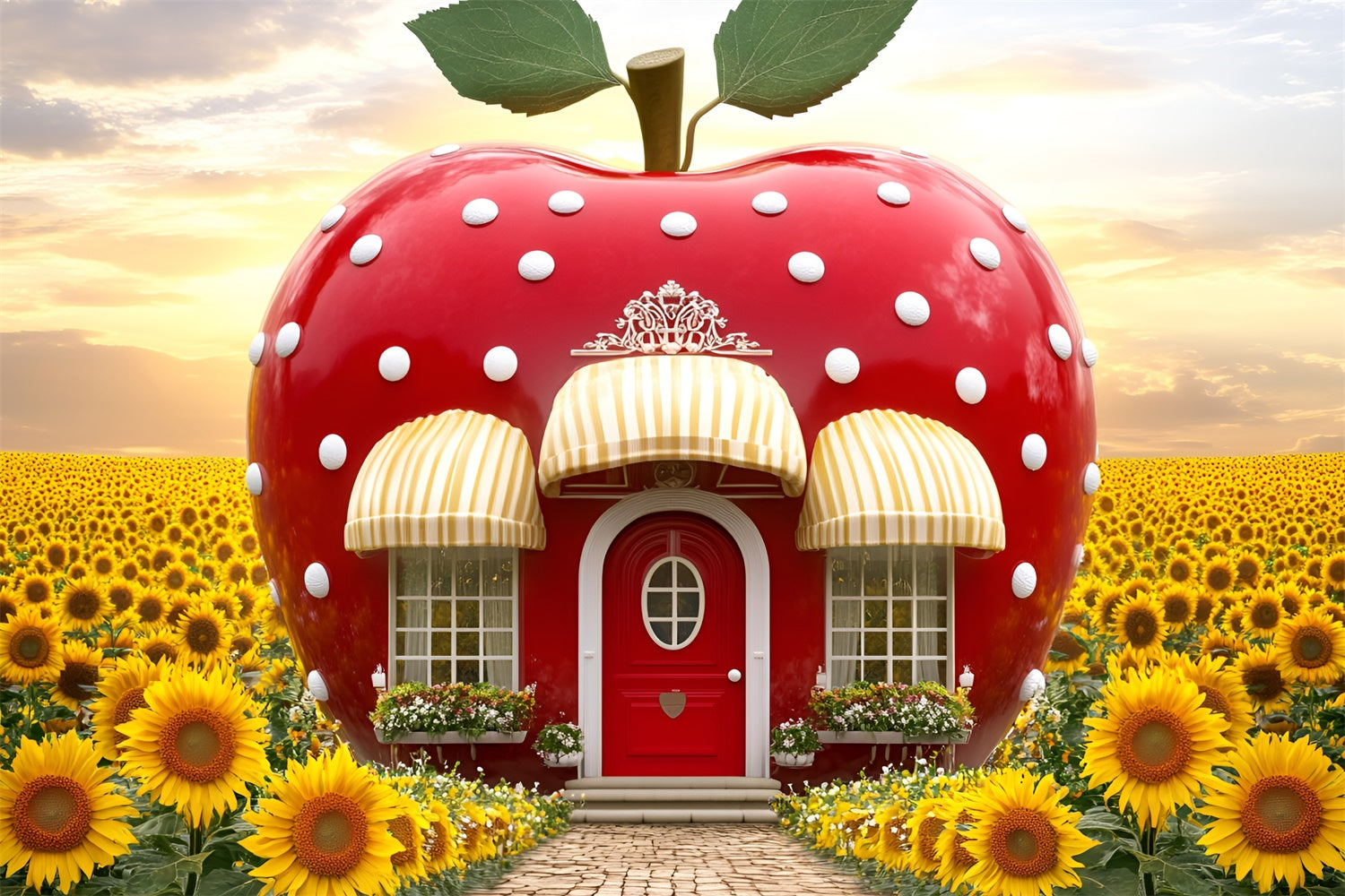 Autumn Photo Backdrop Apple House Sunflower Backdrop GQ5-73