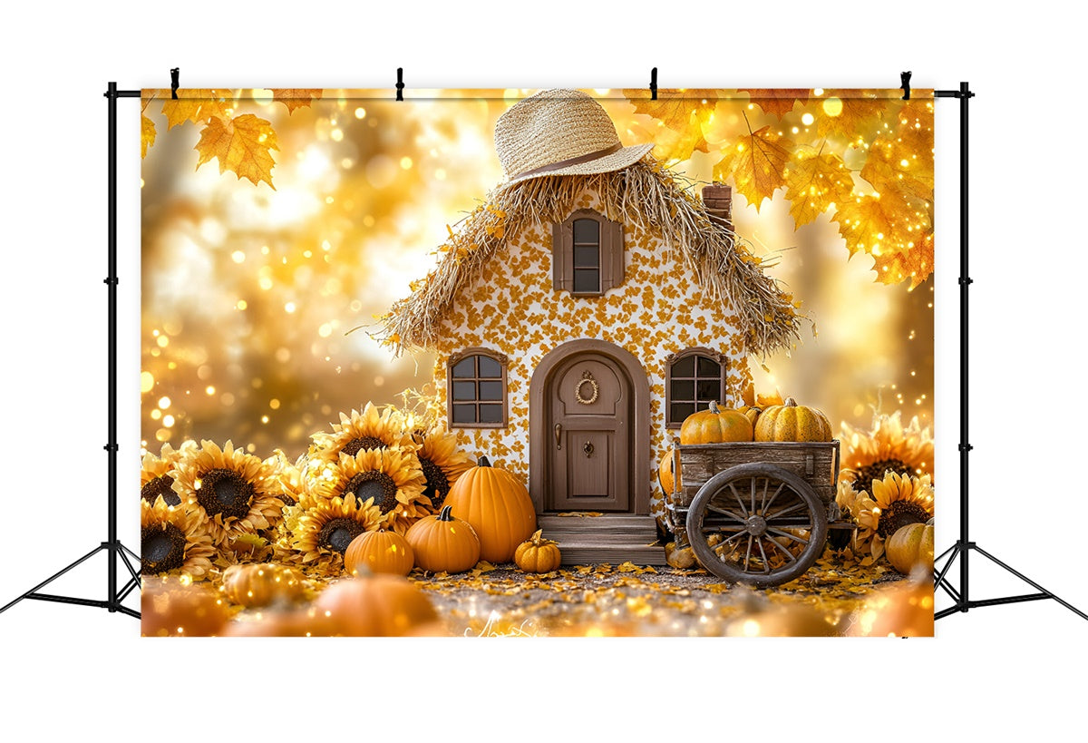Fall Backdrops Sunflower Cottage Pumpkin Cart Backdrop GQ5-77