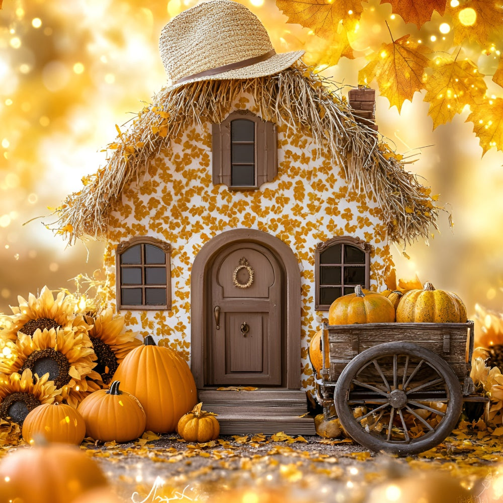 Fall Backdrops Sunflower Cottage Pumpkin Cart Backdrop GQ5-77