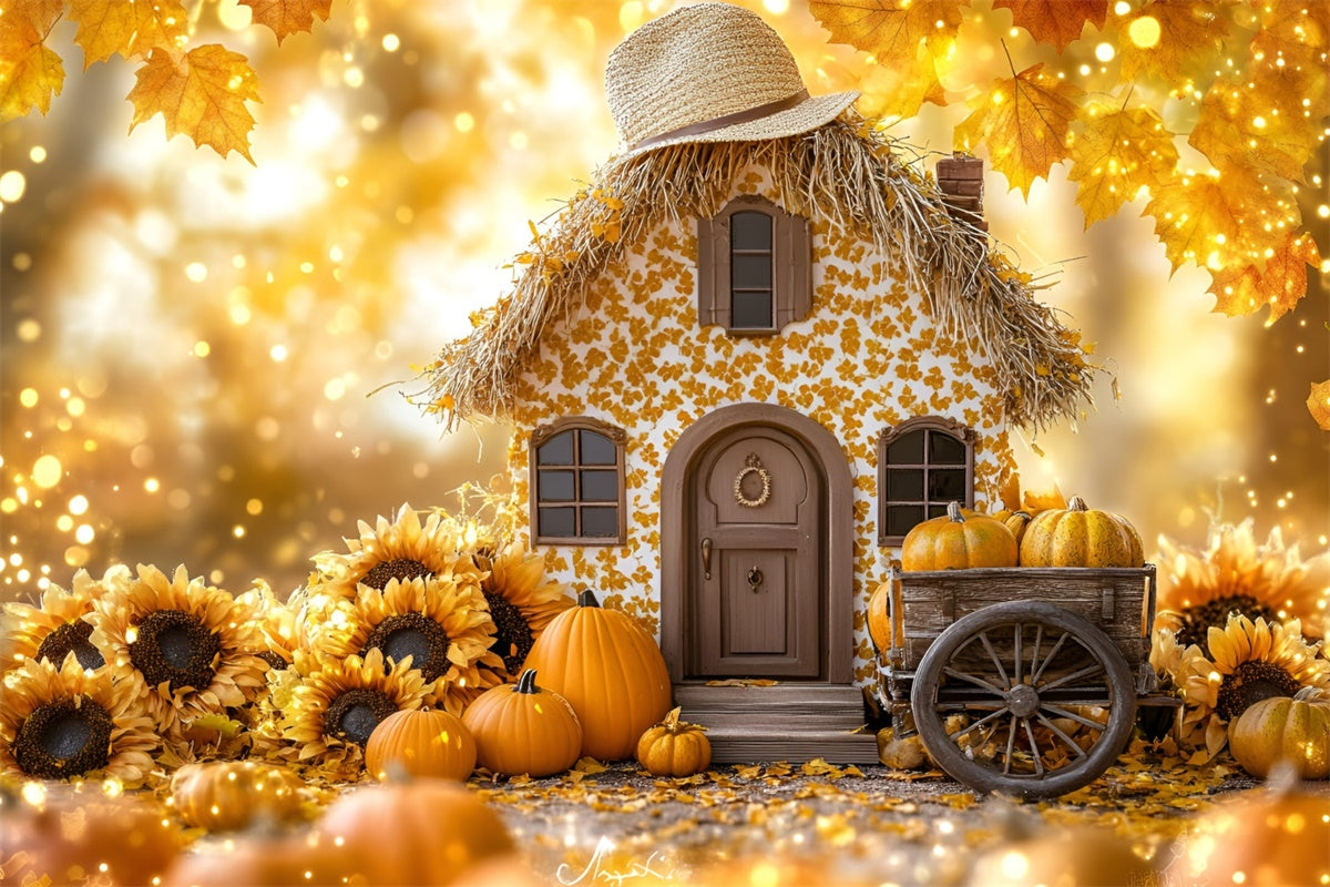 Fall Backdrops Sunflower Cottage Pumpkin Cart Backdrop GQ5-77