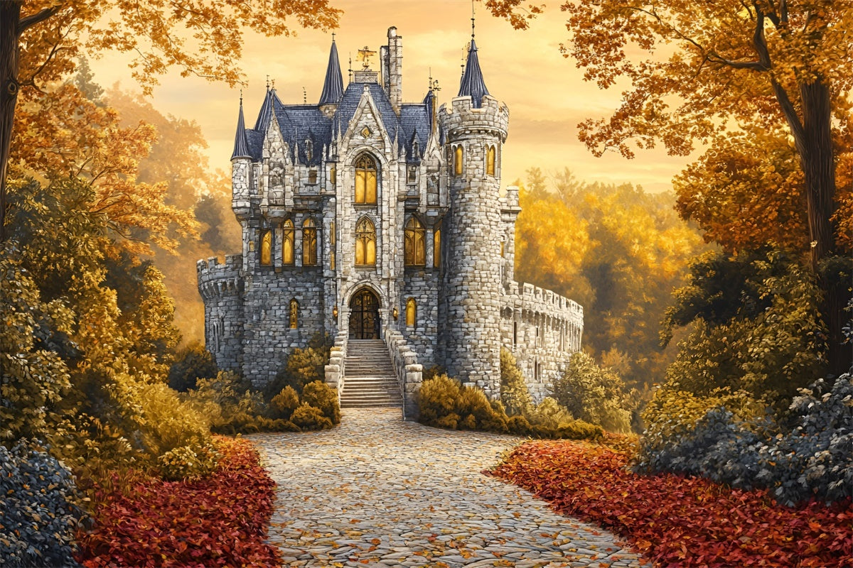 Fall Forest Backdrop Enchanted Fall Castle Path Backdrop GQ5-78
