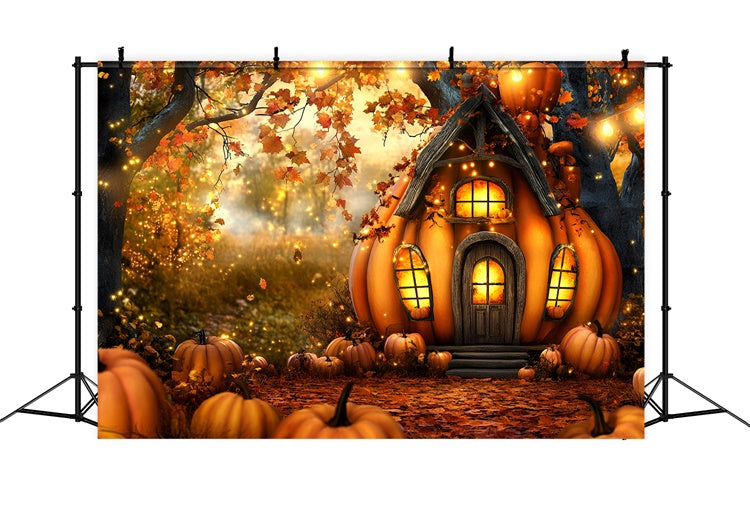 Fall Forest Backdrop Enchanted Pumpkin Cottage Backdrop GQ5-82
