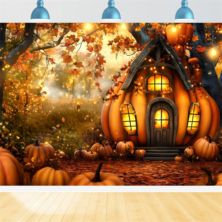 Fall Forest Backdrop Enchanted Pumpkin Cottage Backdrop GQ5-82