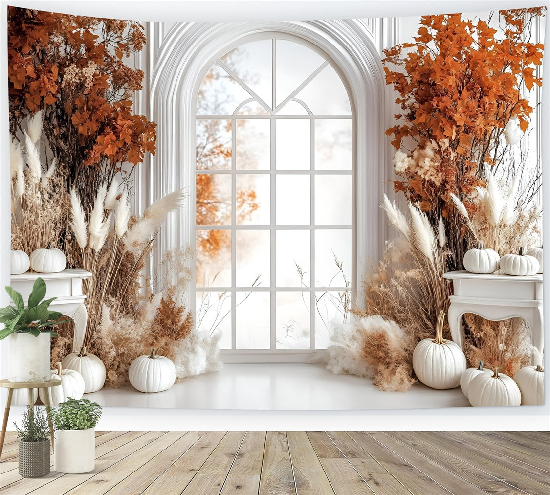 Autumn Backdrop Elegant White Pumpkin Window Backdrop GQ5-85