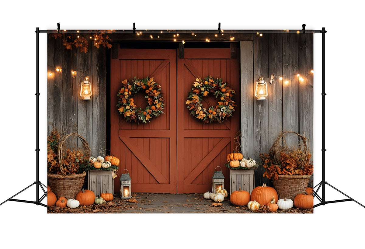 Fall Photoshoot Backdrop Barn Door Wreath Pumpkin Backdrop GQ5-94