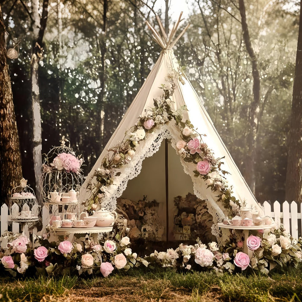 Boho Photography Backdrop Pink Rose Lace Tent Backdrop GQ57-234
