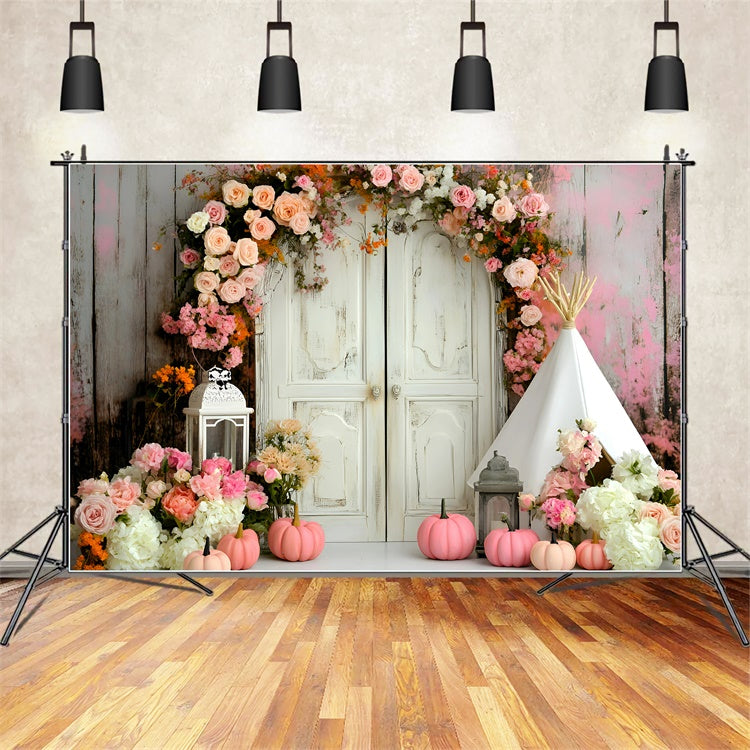 Bohemian Backdrop Sweet Rose Pumpkin Arch Backdrop GQ57-240