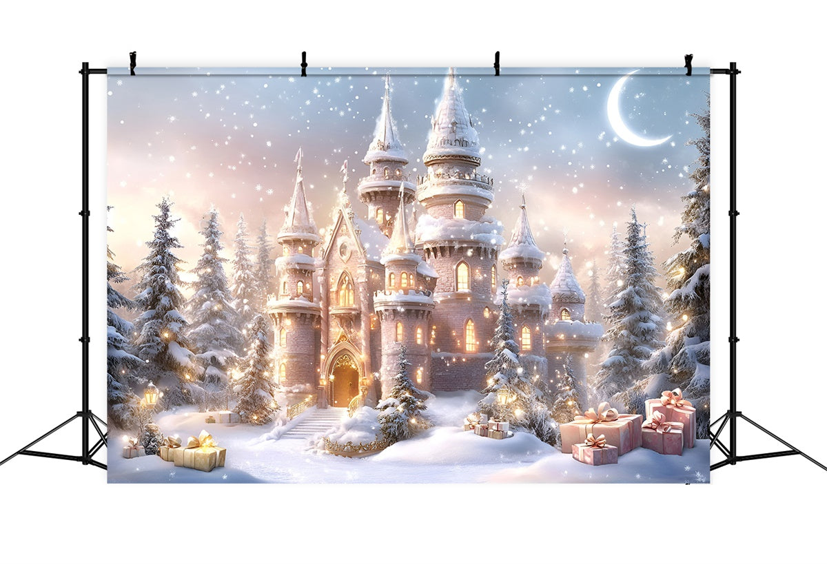 Christmas Backdrop For Photos Snowfall Gift Palace Backdrop GQ57-26