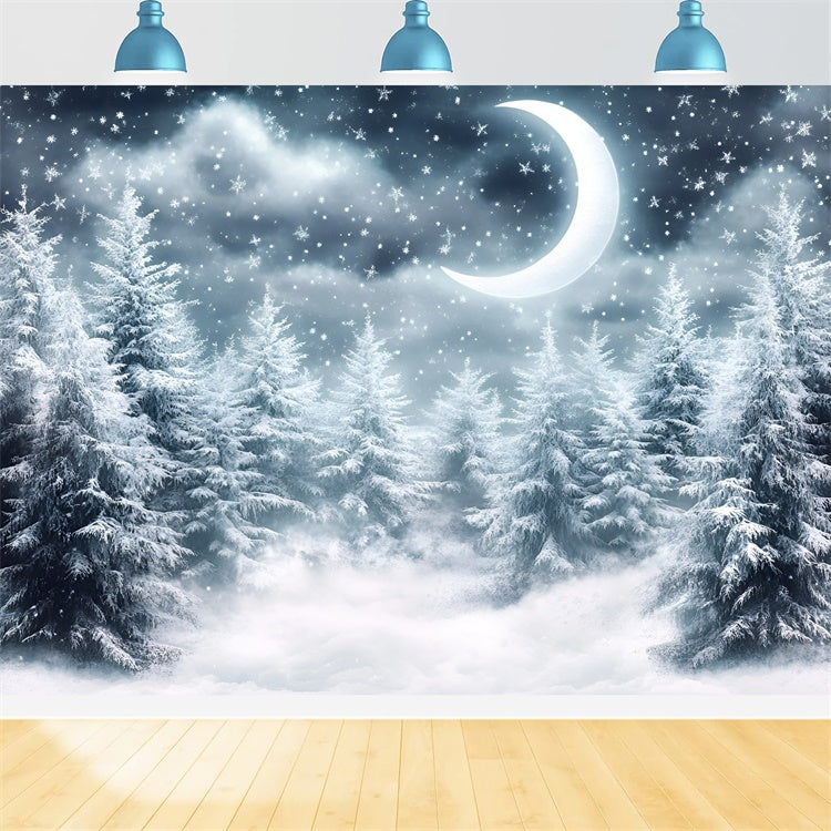 Winter Forest Backdrop Crescent Night Snowfall Backdrop GQ57-67