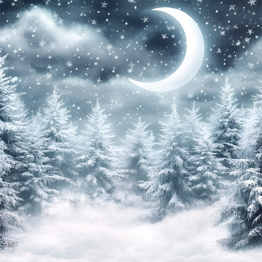 Winter Forest Backdrop Crescent Night Snowfall Backdrop GQ57-67