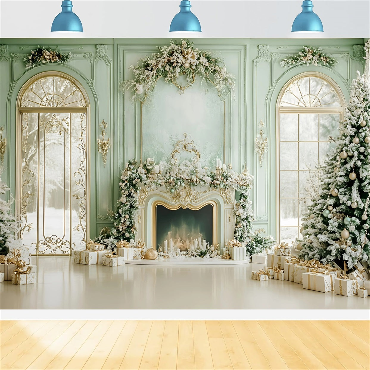 Christmas Fireplace Backdrop Fresh Green Snowy Windows Christmas Backdrop for Photos GQ58-19