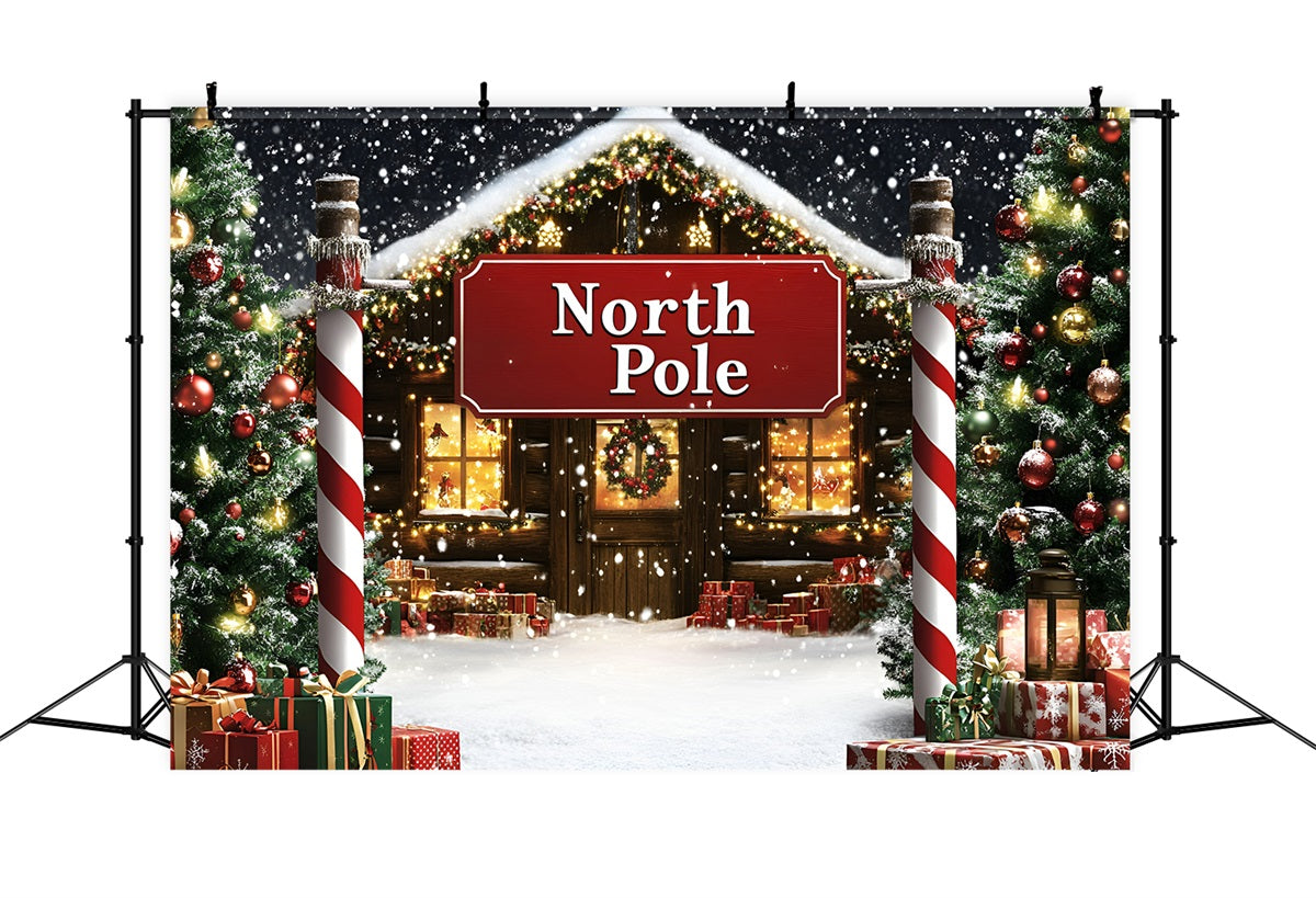 North Pole Backdrop Snowy North Pole Cottage Entrance Professional Christmas Backdrops GQ58-52