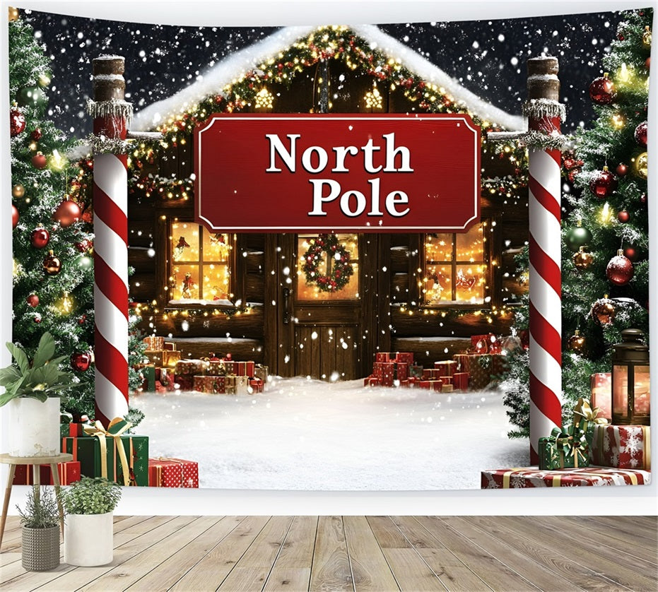 North Pole Backdrop Snowy North Pole Cottage Entrance Professional Christmas Backdrops GQ58-52