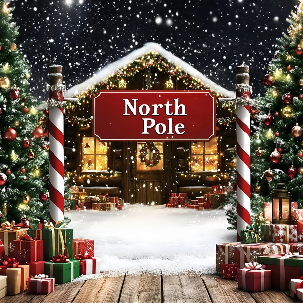 North Pole Backdrop Snowy North Pole Cottage Entrance Professional Christmas Backdrops GQ58-52