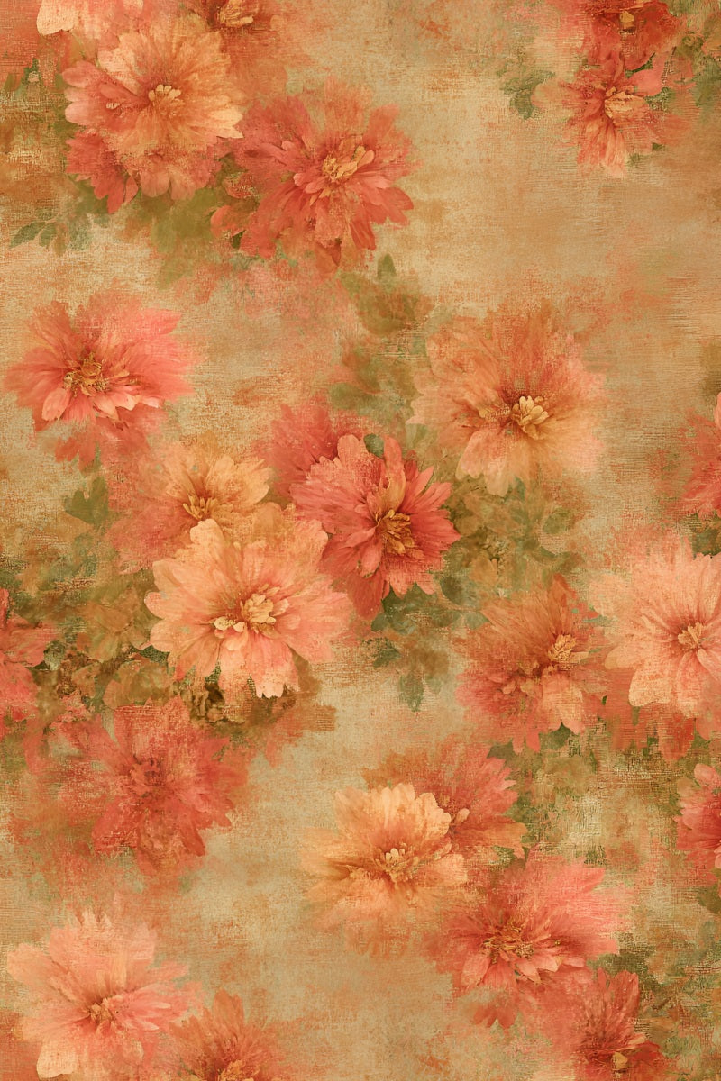 Orange Backdrop Vintage Autumn Floral Watercolor Pattern Photo Portrait Background GQ58-76