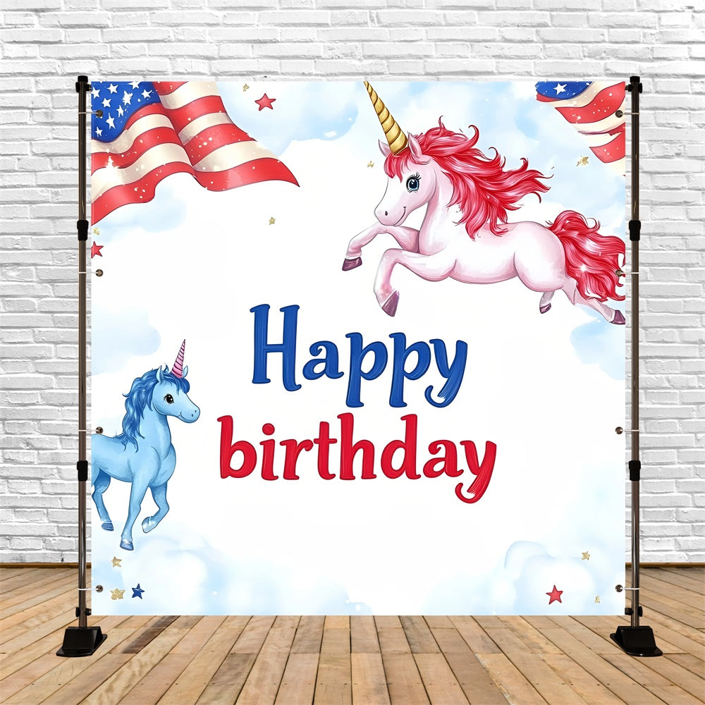 Birthday Backdrop Patriotic Unicorn Sky Independence Day Backdrop GQ6-115