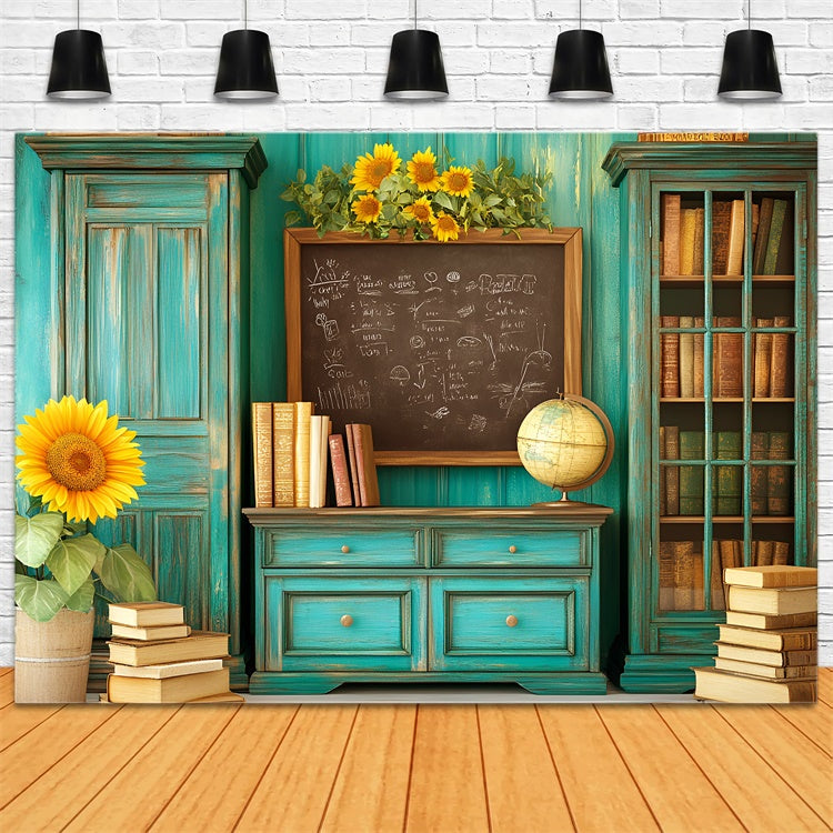 School Photo Backdrops Vintage Teal Classroom Backdrop GQ6-116
