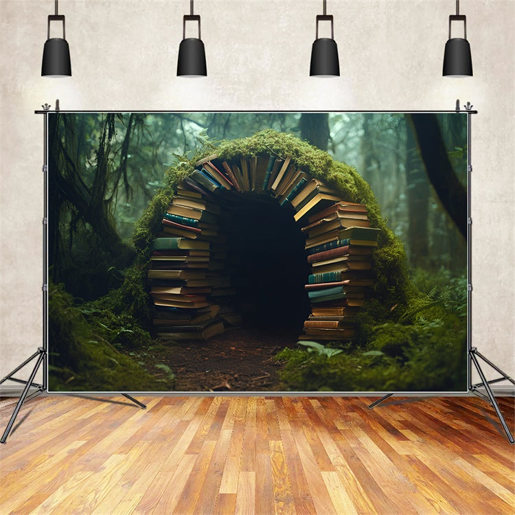 Back To School Photo Backdrop Mossy Library Portal Backdrop GQ6-131