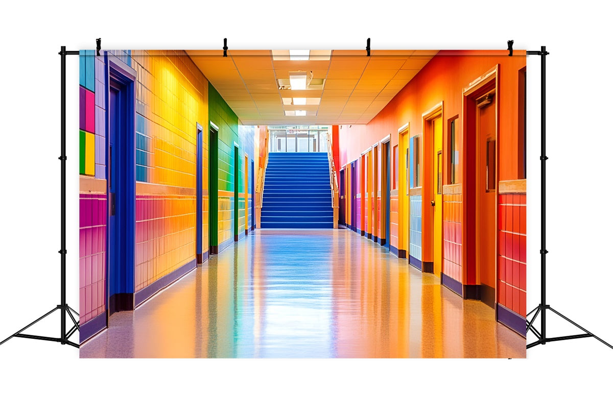 School Classroom Backdrop Rainbow School Hallway Backdrop GQ6-147