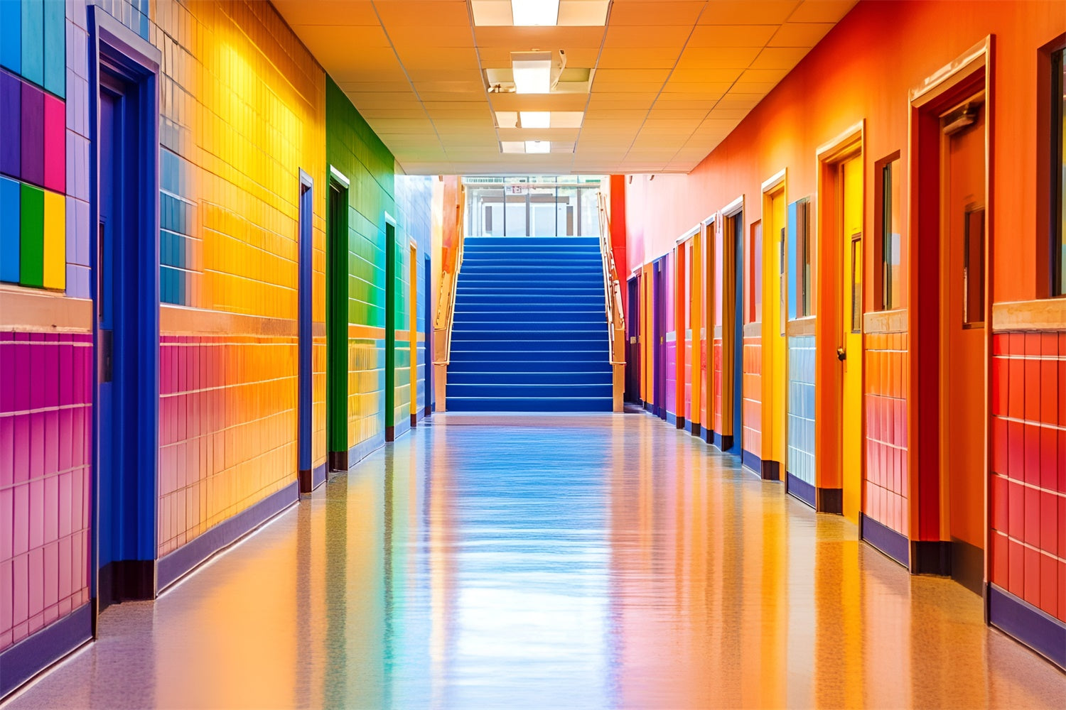 School Classroom Backdrop Rainbow School Hallway Backdrop GQ6-147