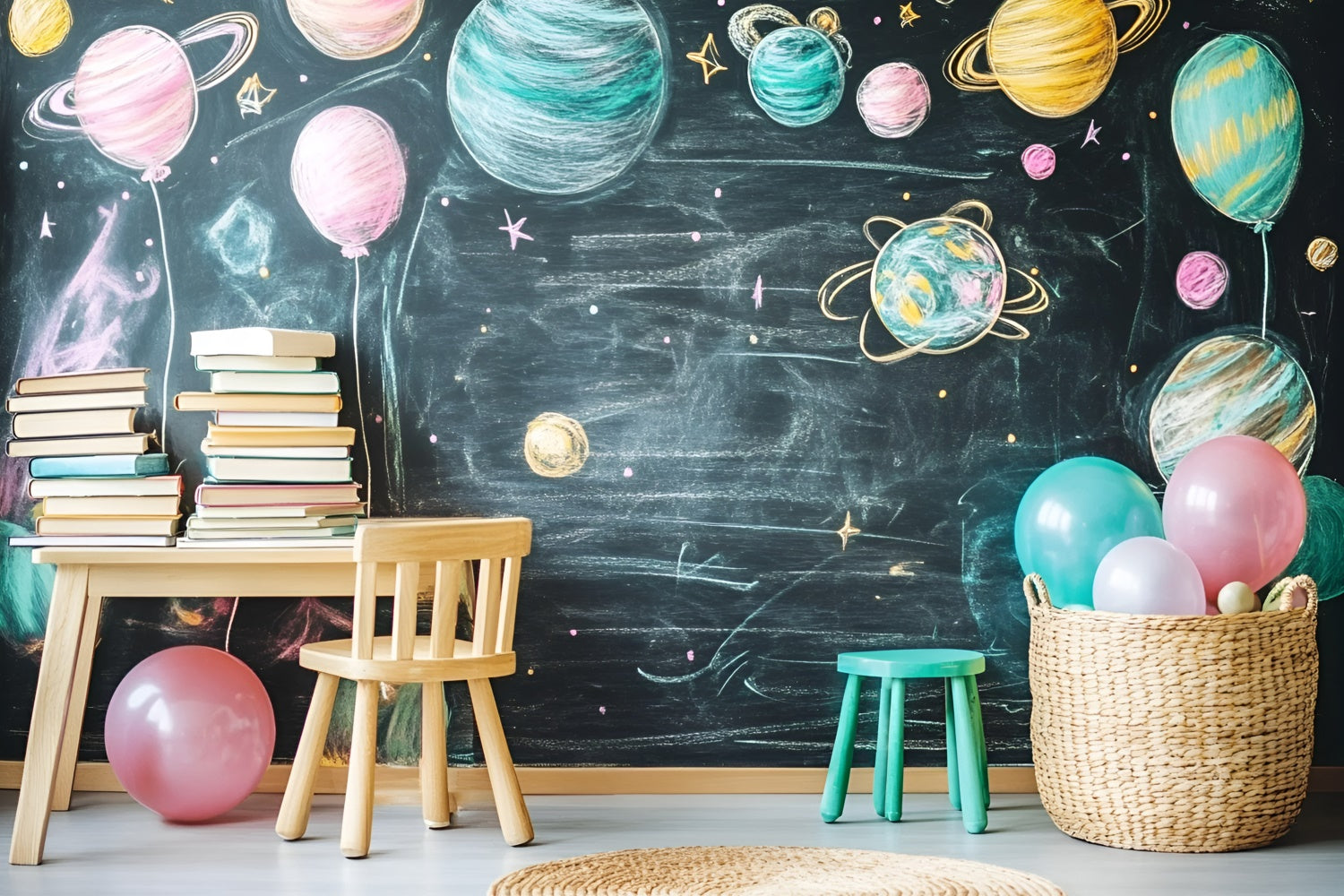 Chalkboard Photo Backdrop Outer Space Study Fun Backdrop GQ6-153