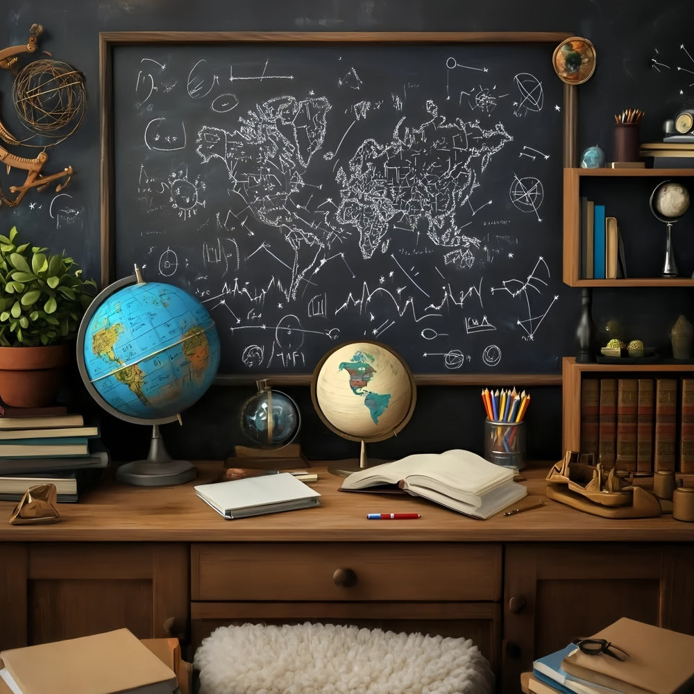 Chalkboard Backdrop World Map Scholar Wall Backdrop GQ6-162