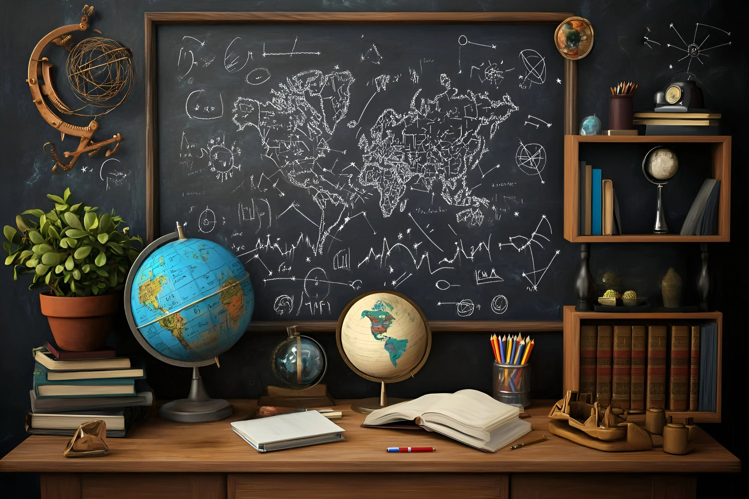 Chalkboard Backdrop World Map Scholar Wall Backdrop GQ6-162