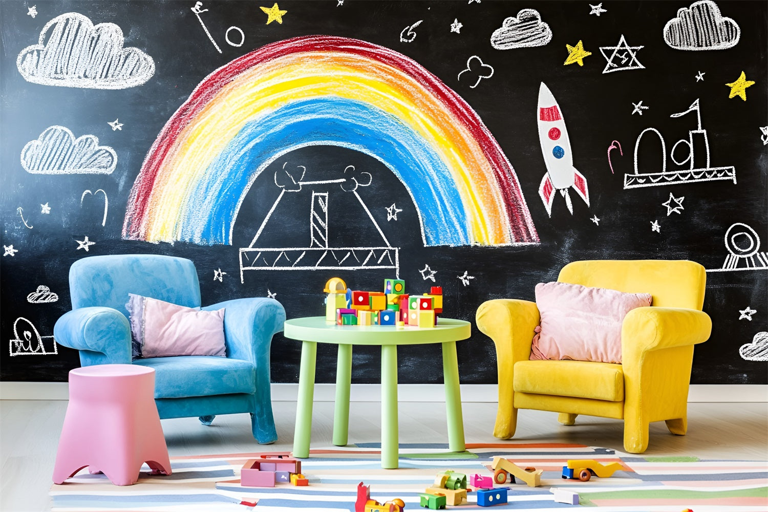 Chalkboard Backdrop Fun Learning Rainbow Wall Backdrop GQ6-169