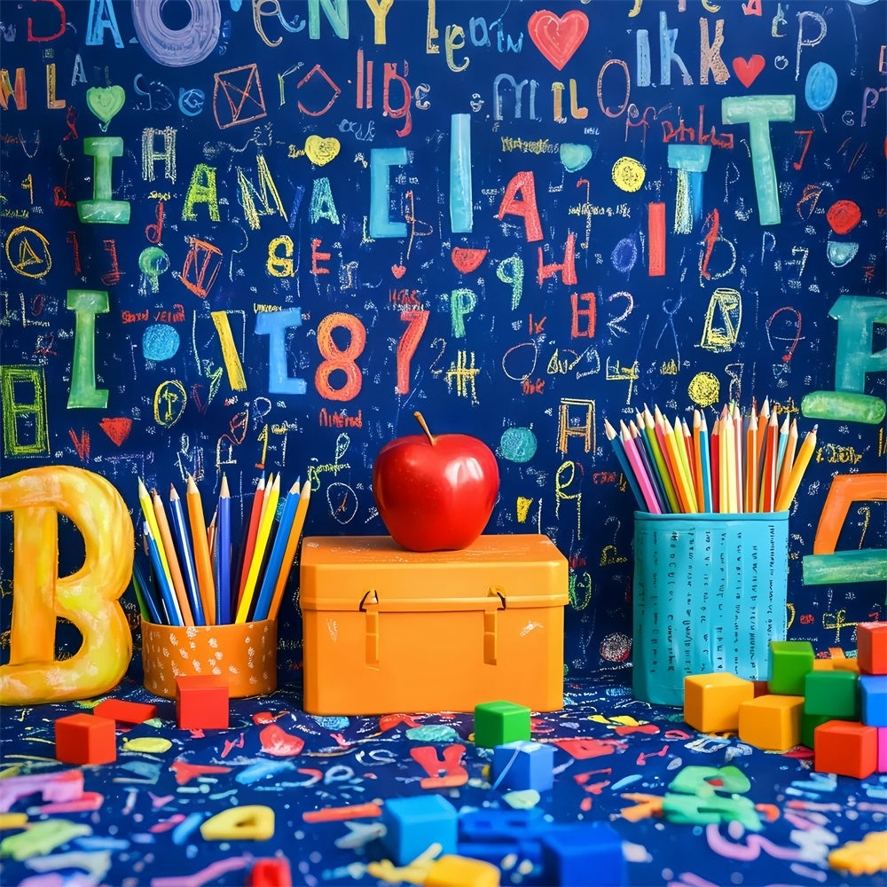School Photo Backdrops Colorful Classroom Doodle Backdrop GQ6-173
