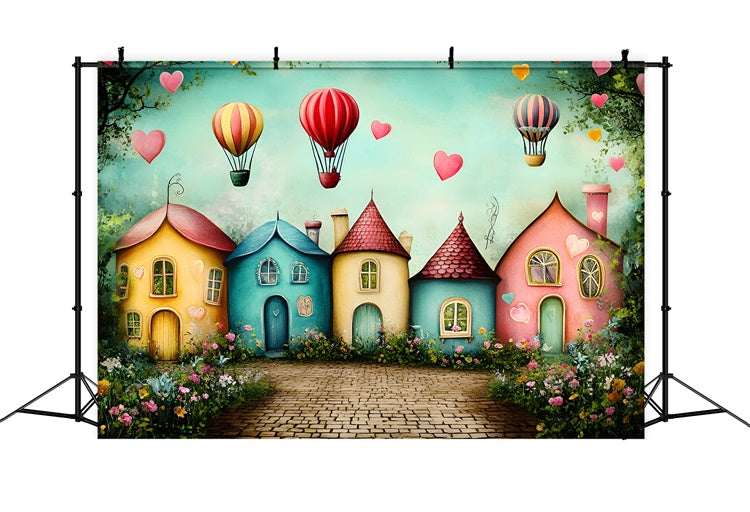 Back To School Backdrop Whimsical Village Balloon Backdrop GQ6-176