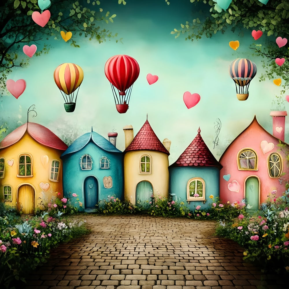 Back To School Backdrop Whimsical Village Balloon Backdrop GQ6-176