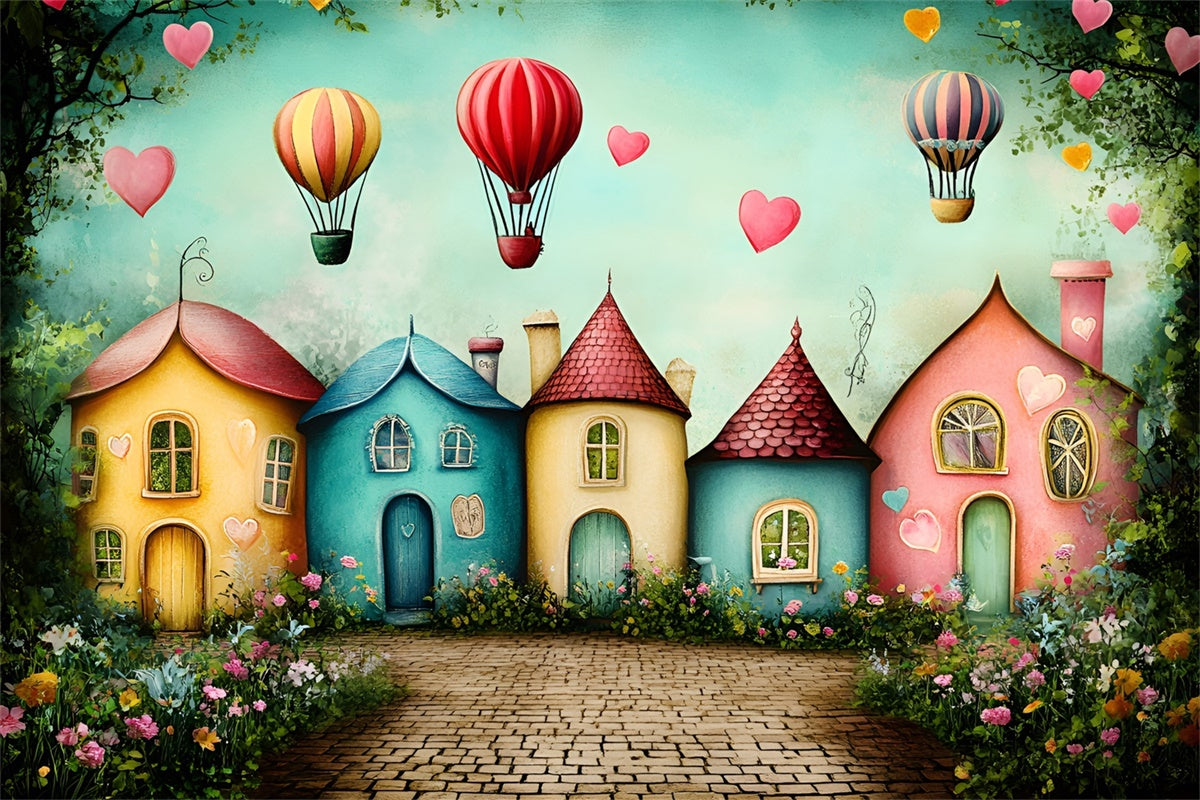 Back To School Backdrop Whimsical Village Balloon Backdrop GQ6-176