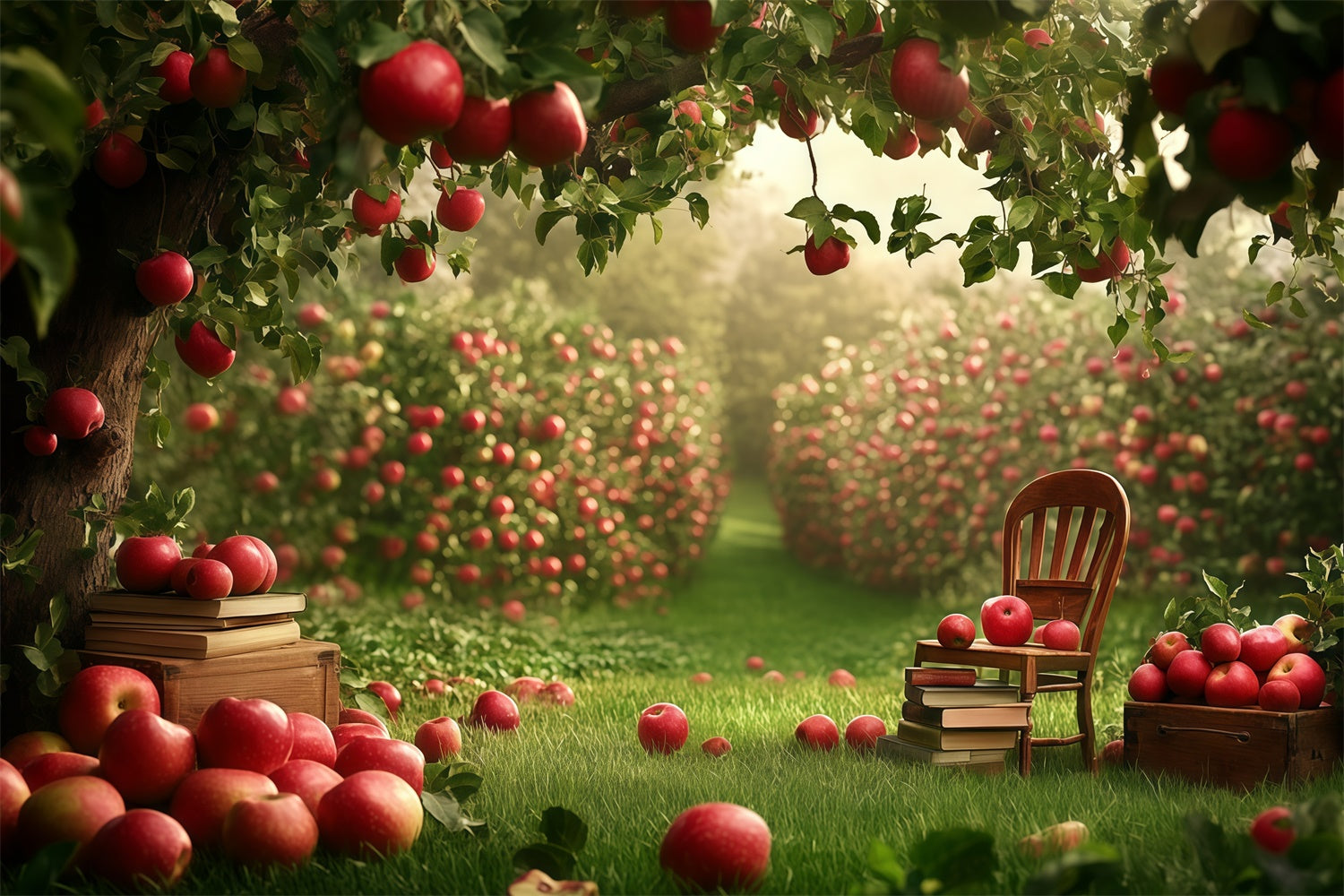 Back To School Photo Backdrop Apple Garden Study Backdrop GQ6-180