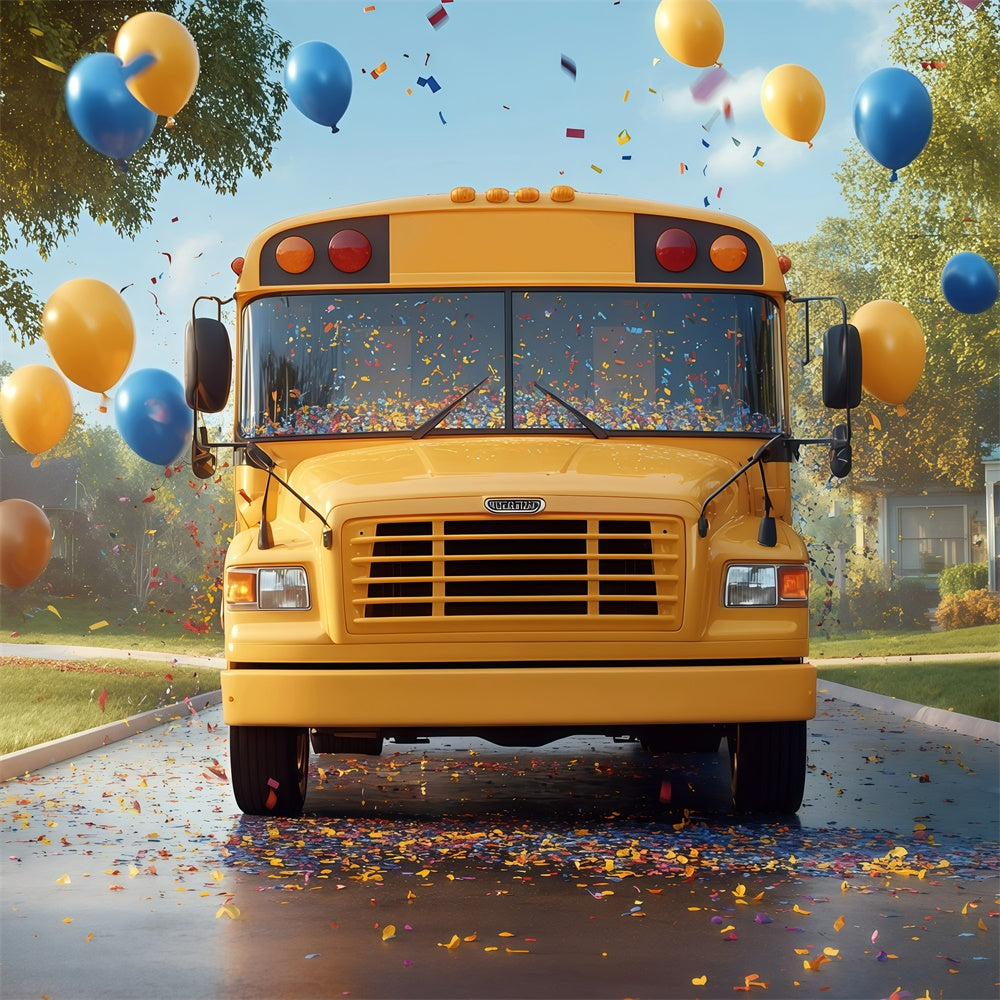 School Photo Backdrops Happy School Bus Balloon Backdrop GQ6-181