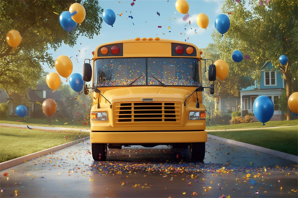 School Photo Backdrops Happy School Bus Balloon Backdrop GQ6-181