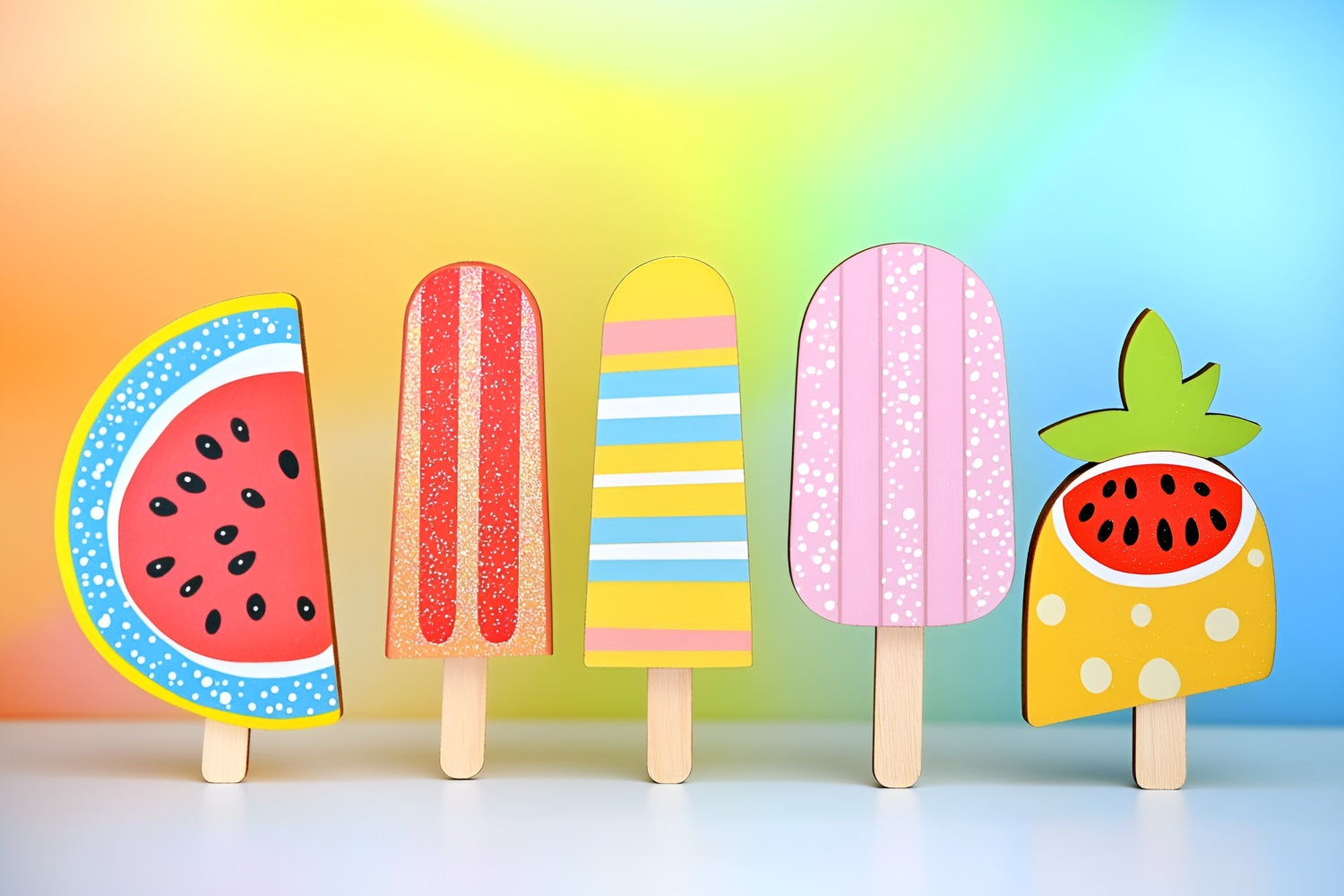 Summer Photo Backdrop Rainbow Popsicle Delight Backdrop GQ6-23