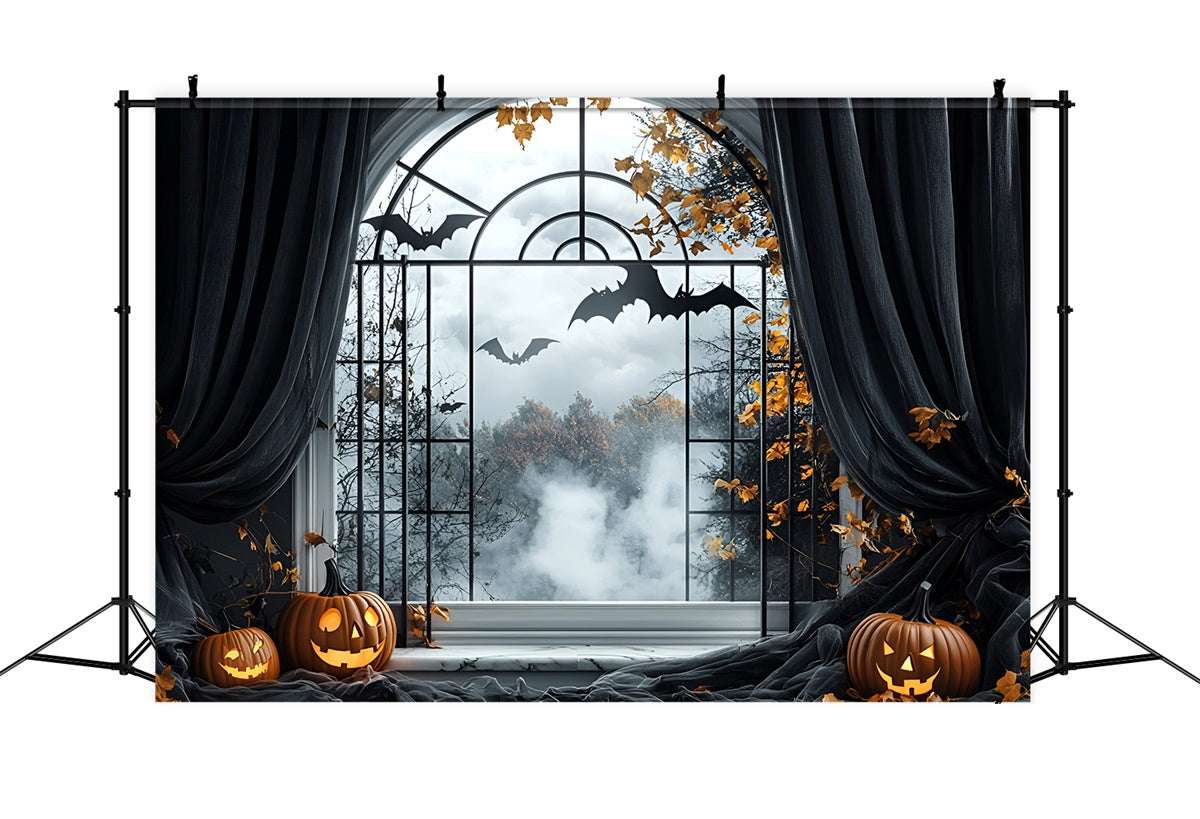 Halloween Photo Backdrop Haunted Window Bat Flight Backdrop GQ6-244