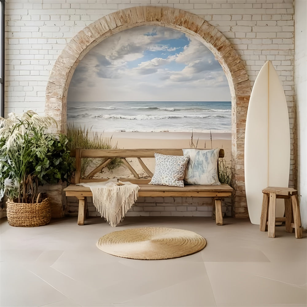 Boho Photography Backdrop Brick Arch Ocean Summer Backdrops GQ6-46