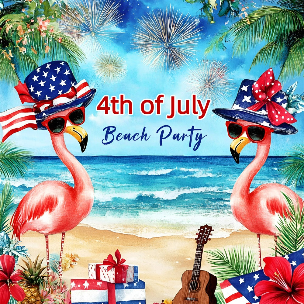 Summer Beach Backdrop Patriotic Flamingo Bash 4th of July Backdrop GQ6-68