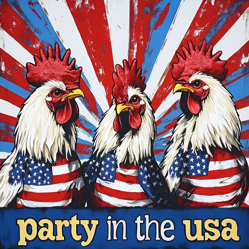 4th of July Photo Backdrop Star-Spangled Chickens Backdrop GQ6-84
