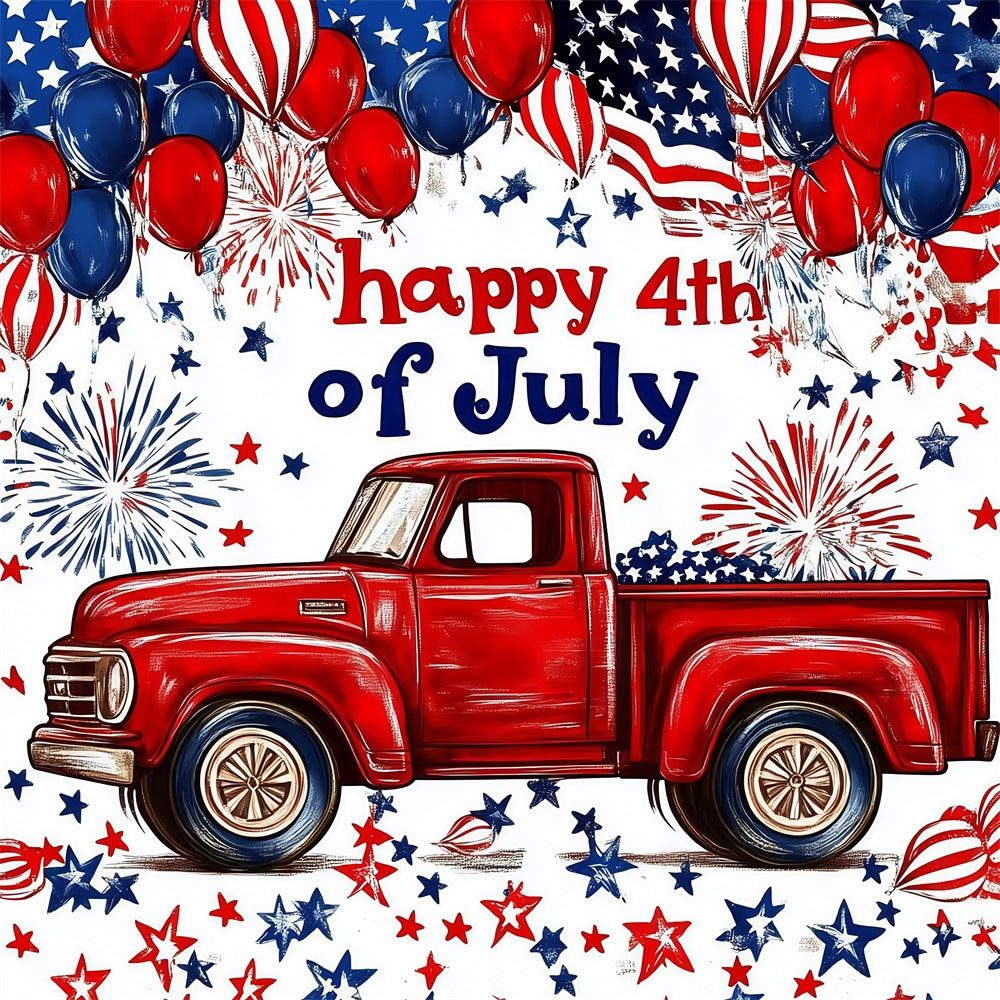 4th of July Backdrops Retro Red Truck Balloons Backdrop GQ6-94